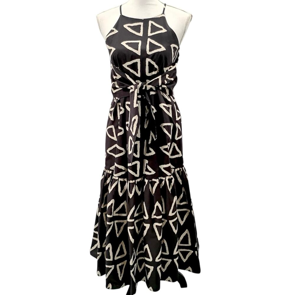 Anthropologie Corey Lynn Calter Keyanna Midi Dress Tie Waist Black White Size XS